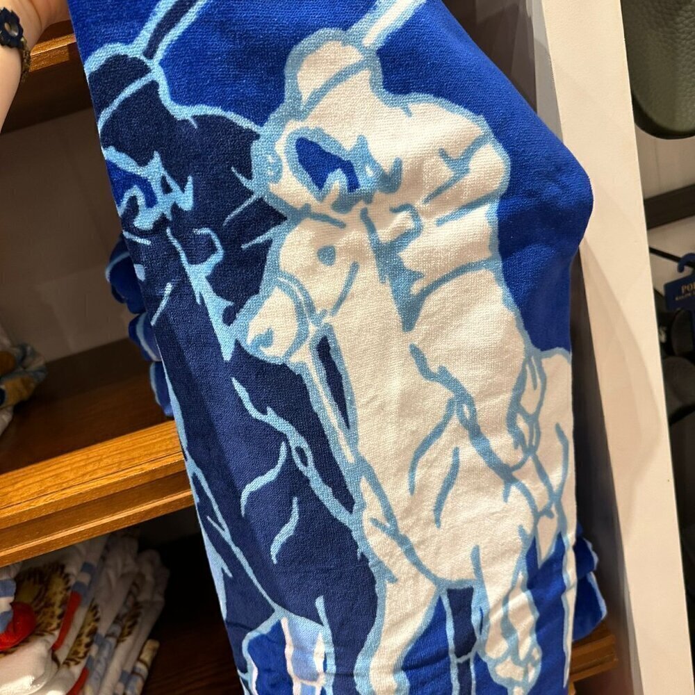 NWT! Ralph Lauren Home French Terry Beach Towel - Signature Blue Polo Pony - Picture 2 of 2